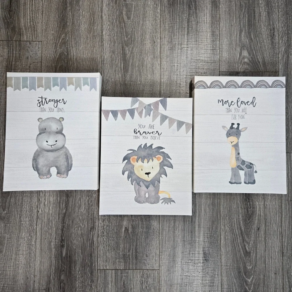 Jo Moulton Safari Animal Canvas Wall Art Kids Set of 3 Nursery Decor Scandi-Boho